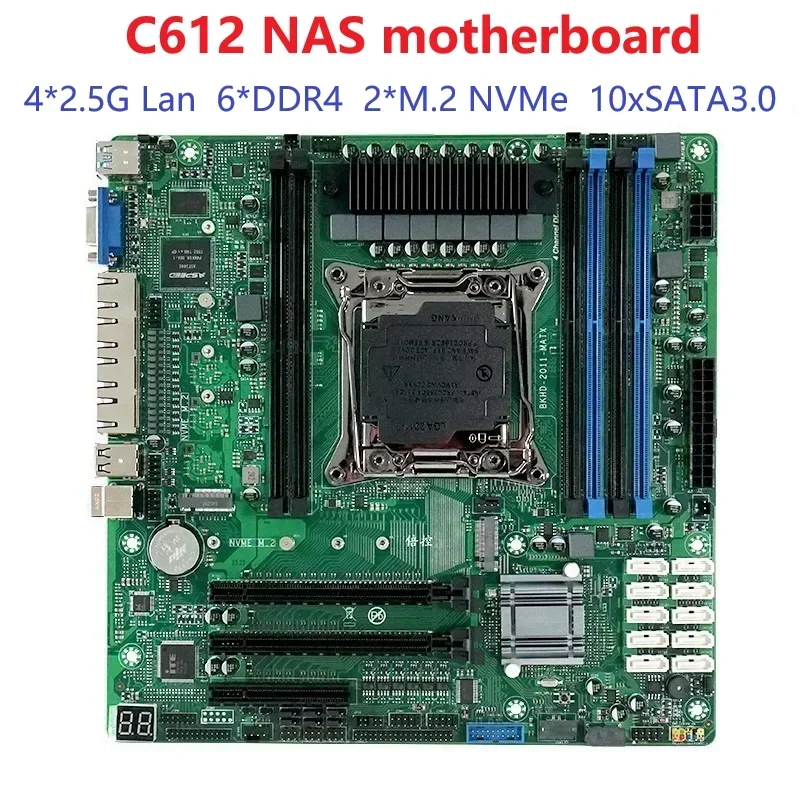 2011-mATX C612 Motherboard 6*DDR4 2*M.2 NVMe 10xSATA3.0  4*2.5G Lan Suitable for Servers Firewalls Virtual Machines Routers