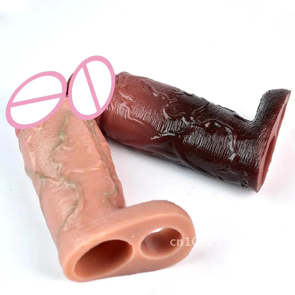 SXXY Due Enhancer 15.3 cm Manicotto Del Pene Realistico Riutilizzabile Giocattoli Del Sesso Cazzo Dildo Uomini Copertura Ritardo Colori Eiaculazione Per Extender