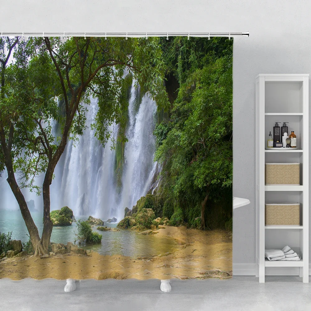 Forest Shower Curtain Woodland Redwood Trees Tropical Scenic Wild Nature Branch Cloth Fabric Bathroom Decor Set With Hooks