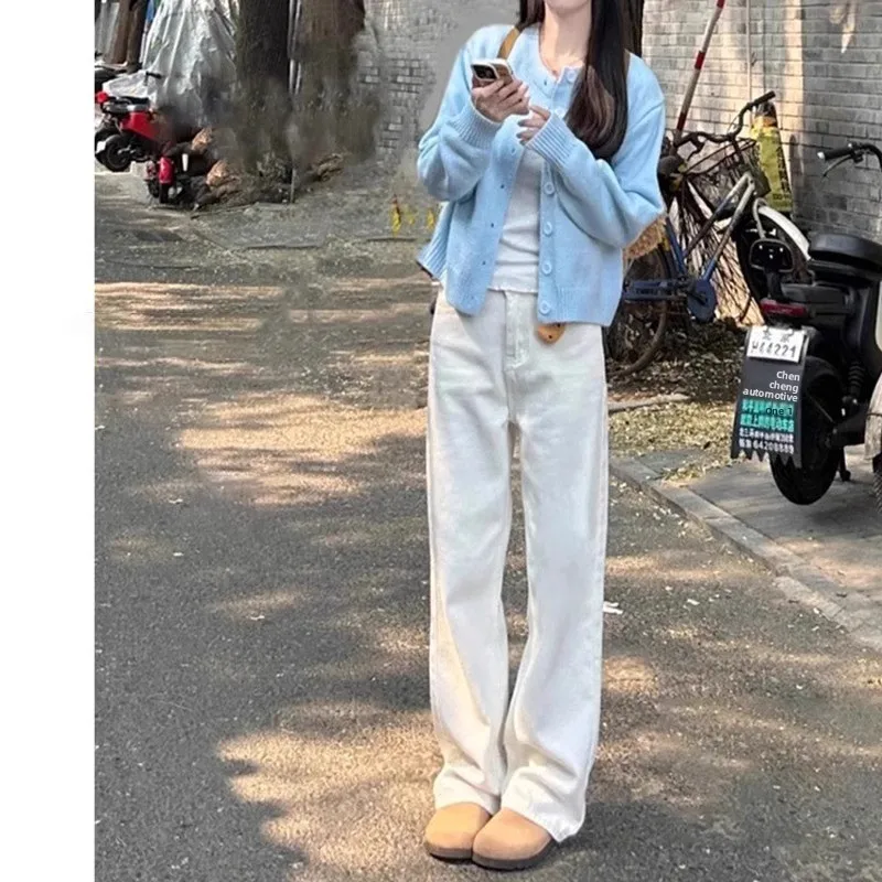 

Spring 2025 New White Non-Light Narrow Straight Jeans Women's High Waist Loose Slimming Draping Floor-Length Pants