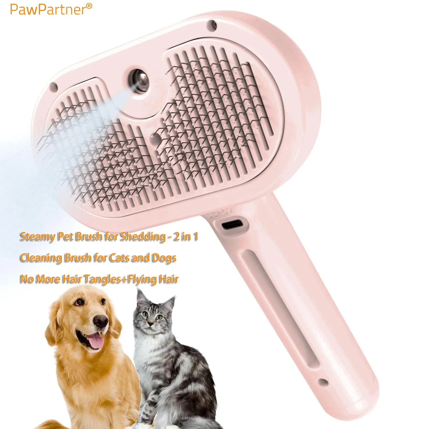 PawPartner Steamy Cat Brush for Shedding 2 in 1 Self Cleaning Brush for Cats and Dogs Hair Removal Comb with Water Tank Spray