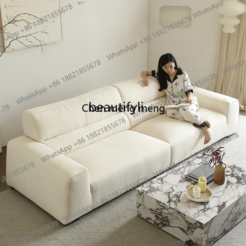K182  High backrest fabric sofa, simple modern living room, straight row three-person matte cloth, wabi-sandy wind