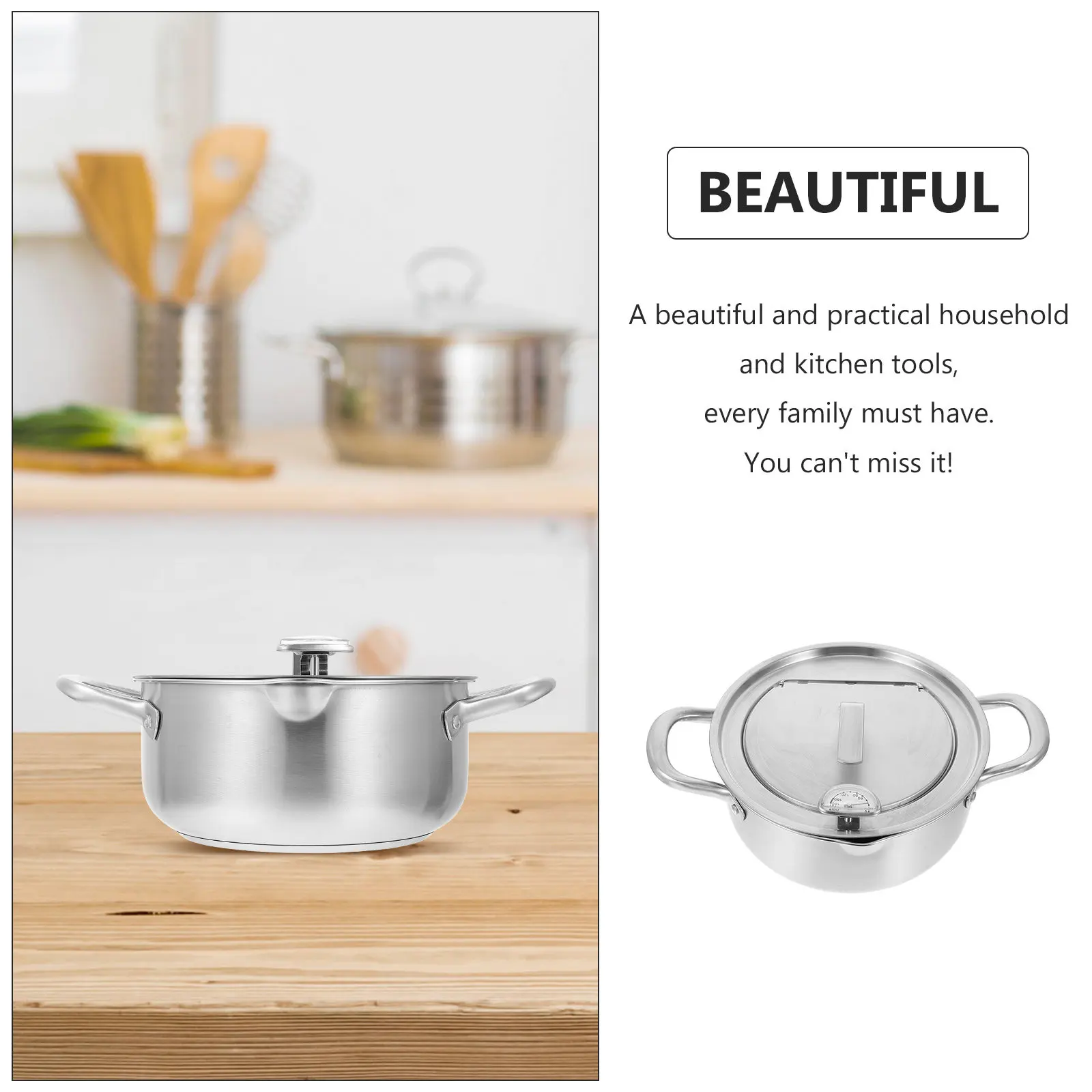 1Pcs Temperature Control Deep Fryer Pot Food Grade 304 Stainless Steel Frying Pan Household Cooking Oil Splash Resistant with view 5