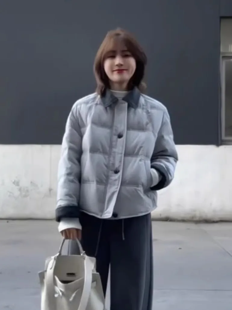 

Женская зимняя новая модная повседневная теплая куртка-пуховик с цветными вставками и воротником, утолщенная, из хлопка, с длинными рукавами