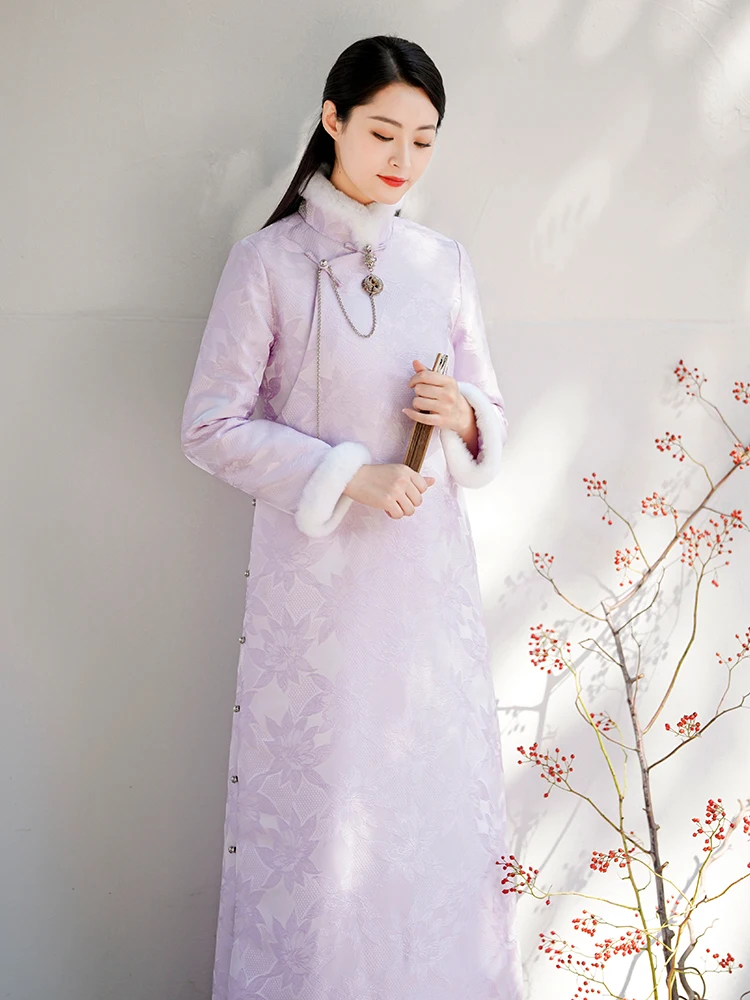 

Thiened Chinese Sle Tea Costume Women's Flag Robe Autumn Winter Improved Tang Costume Fce Lined Cotton Jaet Quilted ...