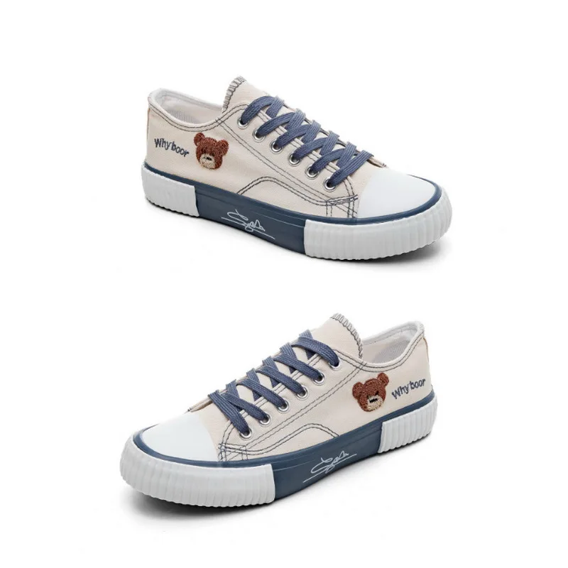 2024 spring new bear canvas shoes female students Korean version breathable all casual board shoes large size cookie shoes image 5