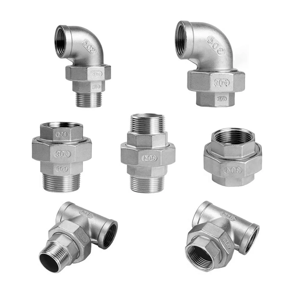 304 Stainless Steel Union Pipe Fitting Male Female Thread Elbow Tee Union Connector PT 1/4