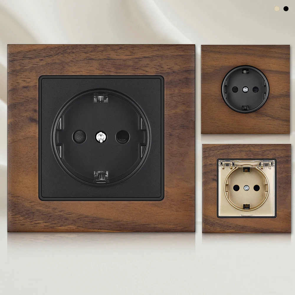 

VISWE черная/золотая настенная стандартная розетка европейского стандарта, розетка из цельного дерева 16А 250 В с пластиковой крышкой 82*82 мм для бытовой техники