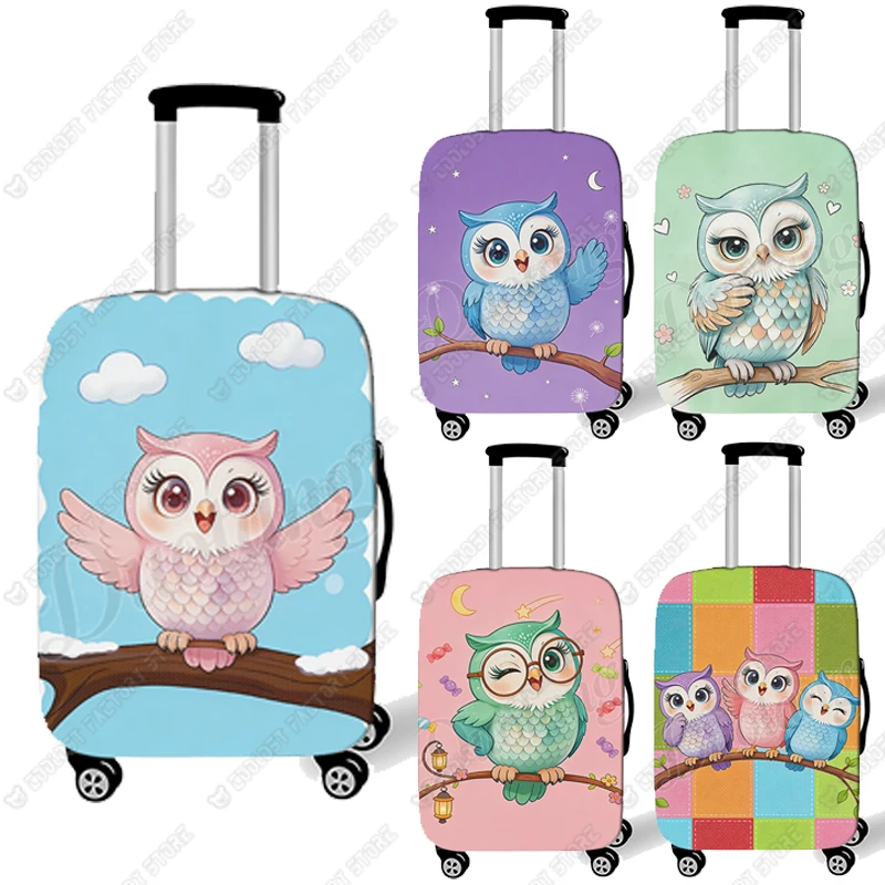 

Чехол для багажа с графическим принтом в виде мультяшной совы, сидящей на ветке, защитный чехол для чемодана от пыли