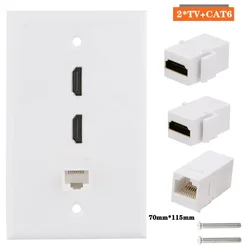 2-Port HDMI Compatible High-Definition Network Cat6 Signal Solderless Socket Dual Port Multimedia Information Panel Wall Plug