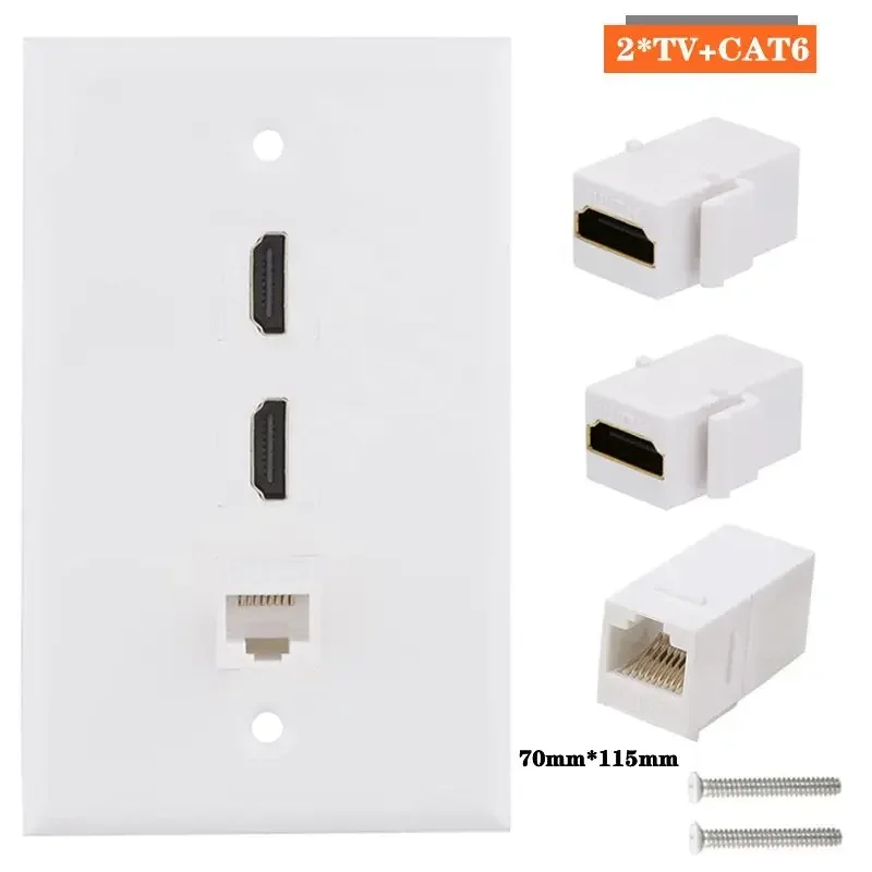 2-Port HDMI-Compatible High-Definition Network Cat6 Signal Solderless Socket Dual Port Multimedia Information Panel Wall Plug