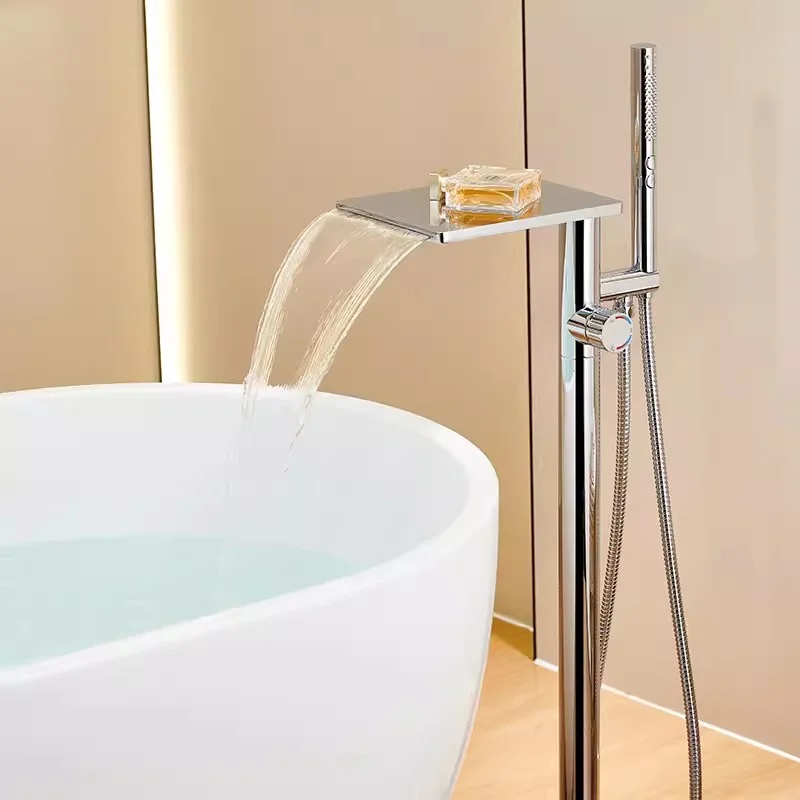 

Chrome Brass Bathtub Mixer,Bathroom Shower Faucets,Hot & Cold Bathing Taps,Floor Standing,with Handheld Spray,Waterfall Type,New