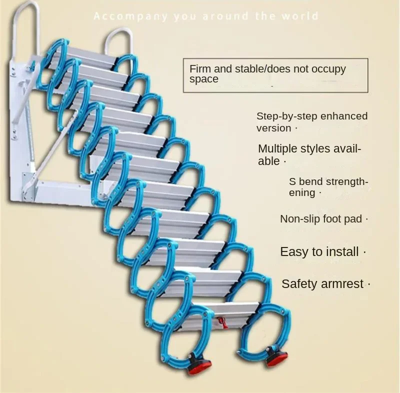 Escaleras retráctiles montadas en la pared, escaleras plegables invisibles para interiores y exteriores, escaleras de estiramiento Simple