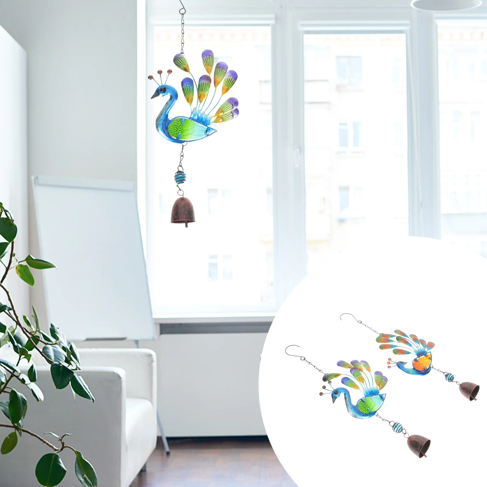 

2Pcs Bright Colored Wind Chime Pendants Fine Craftsmanship Hanging Ornaments for Living Room Coffee Shop Garden Decor