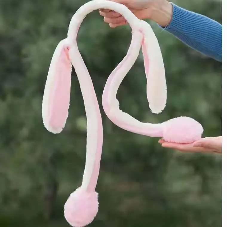 Tiktok Same Style Ears Moving Cute Internet Popular Air Bag Hair Accessories Plush Rabbit Ear Hairband