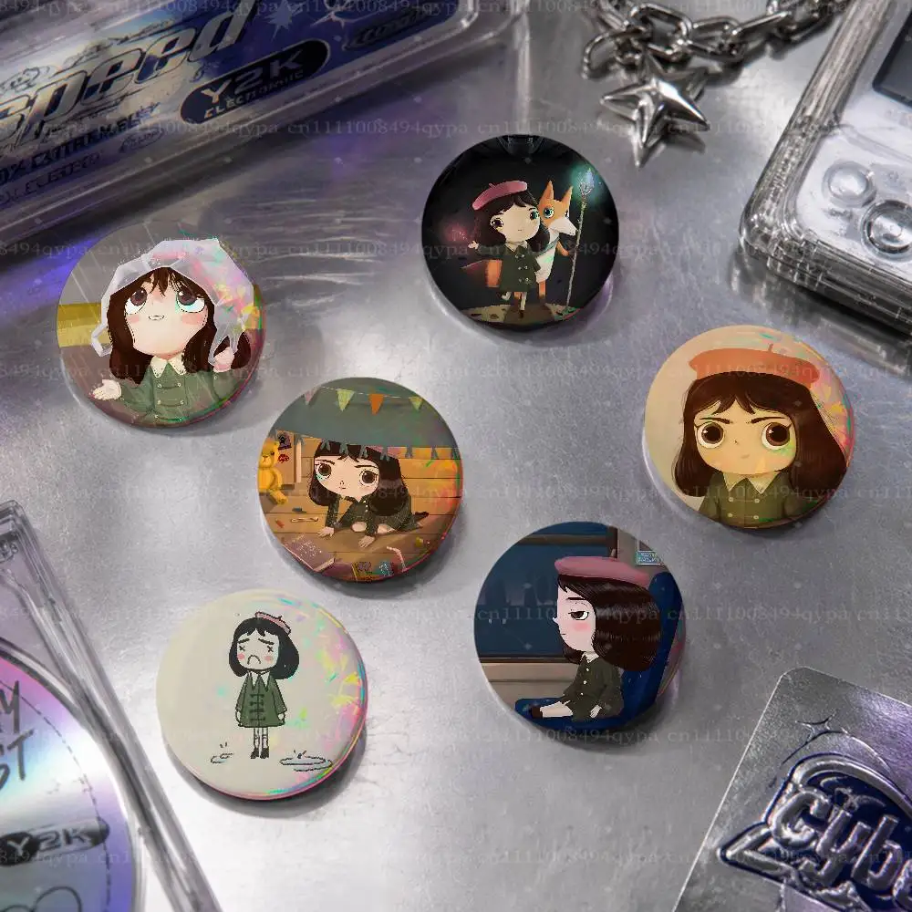 L-Little Misfortune Lore Pin Buttons Round Badge for Clothes Bags Hats Pins Accessories Backpacks Tote Bags Outfit Decor