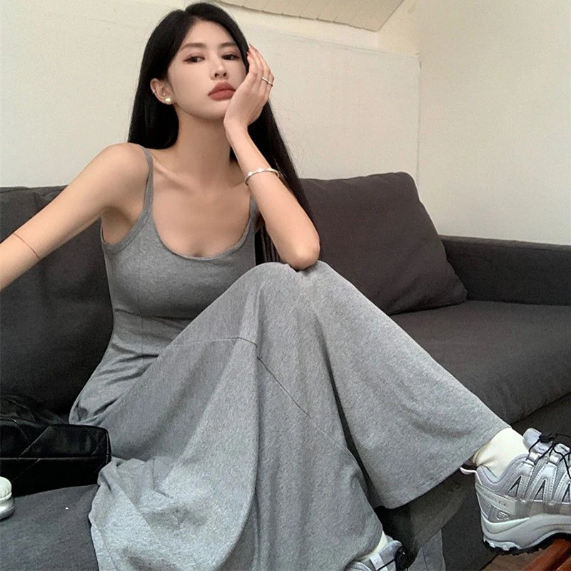 Rimocy-女性のセクシーなローカラースパゲッティストラップドレス、スリムフィット、ロングビーチドレス、ノースリーブマキシサンドレス、ボタン、ブラック、2022