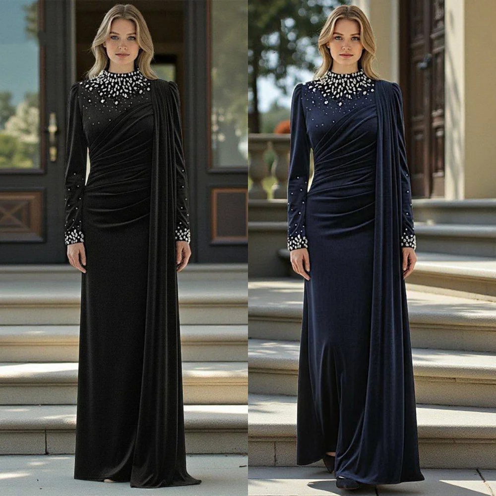 Customized Classic Women Luxury Evening Dress Sparkle High Collar Long Dresses Bespoke Occasion Elegant Party Wedding Guest Gown