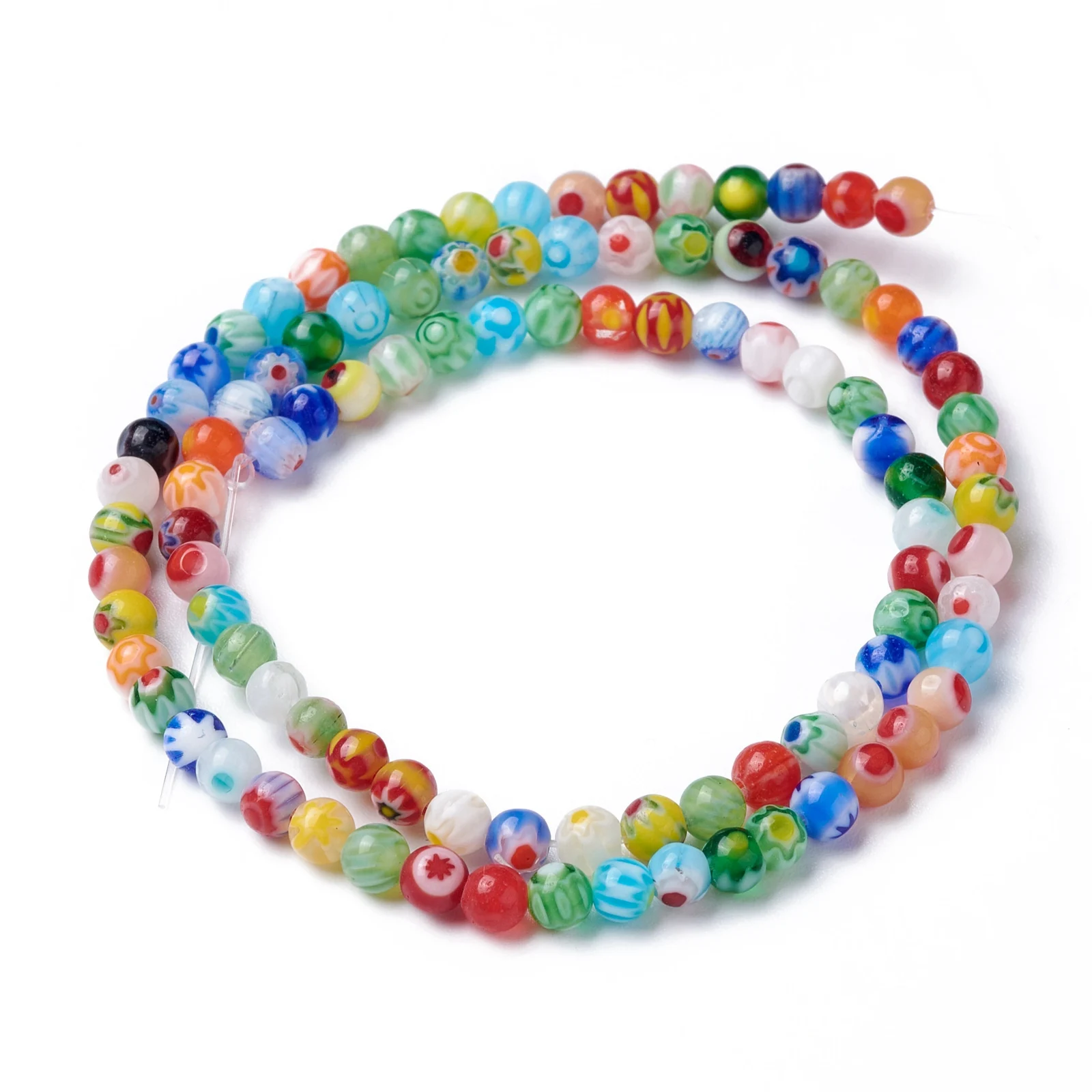 5 Strands 4mm Mixed Color Handmade Millefiori Glass Round Bead