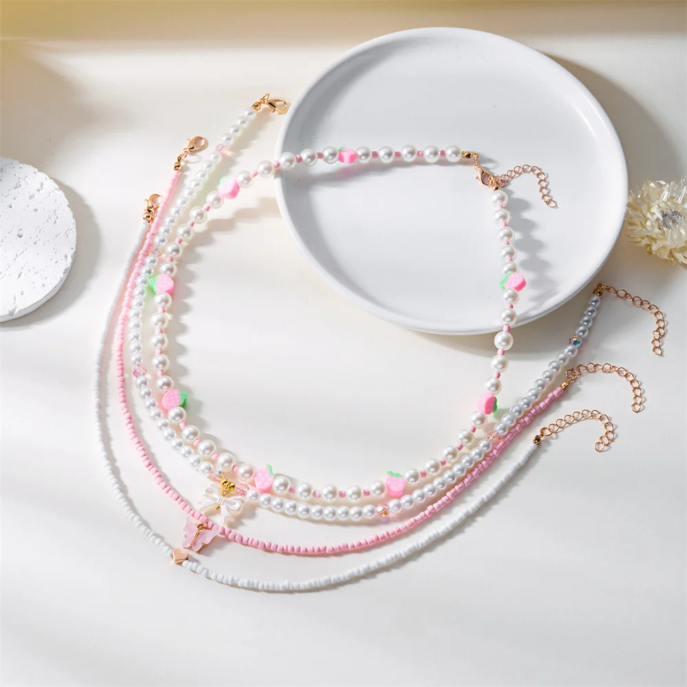 New Bohemian Strawberry Necklace Simple Summer Women'S Rice Bead Bracelet Fashionable Jewelry Stackable Vacation Accessories