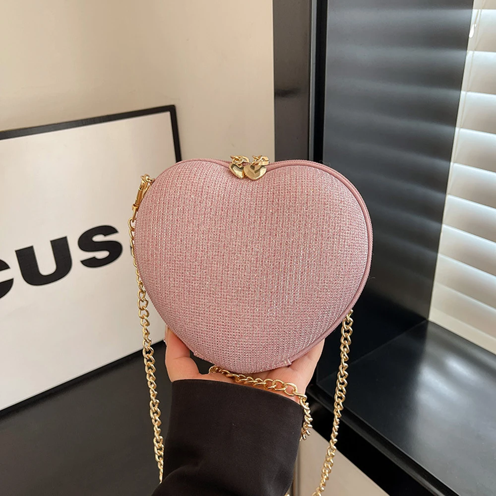 

Fashion Handbag Women's Chic Niche Design Heart-Shaped Mini Bag Hot-Fix Rhinestone Retro Versatile Chain Female Crossbody Bag