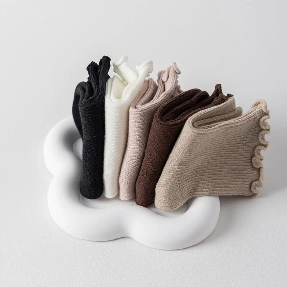 

5Pairs Soft Ruffle Baby Cotton Socks Autumn Spring Breathable Toddle Short Tube Socks Mid-calf Cute Newborn Socks Children