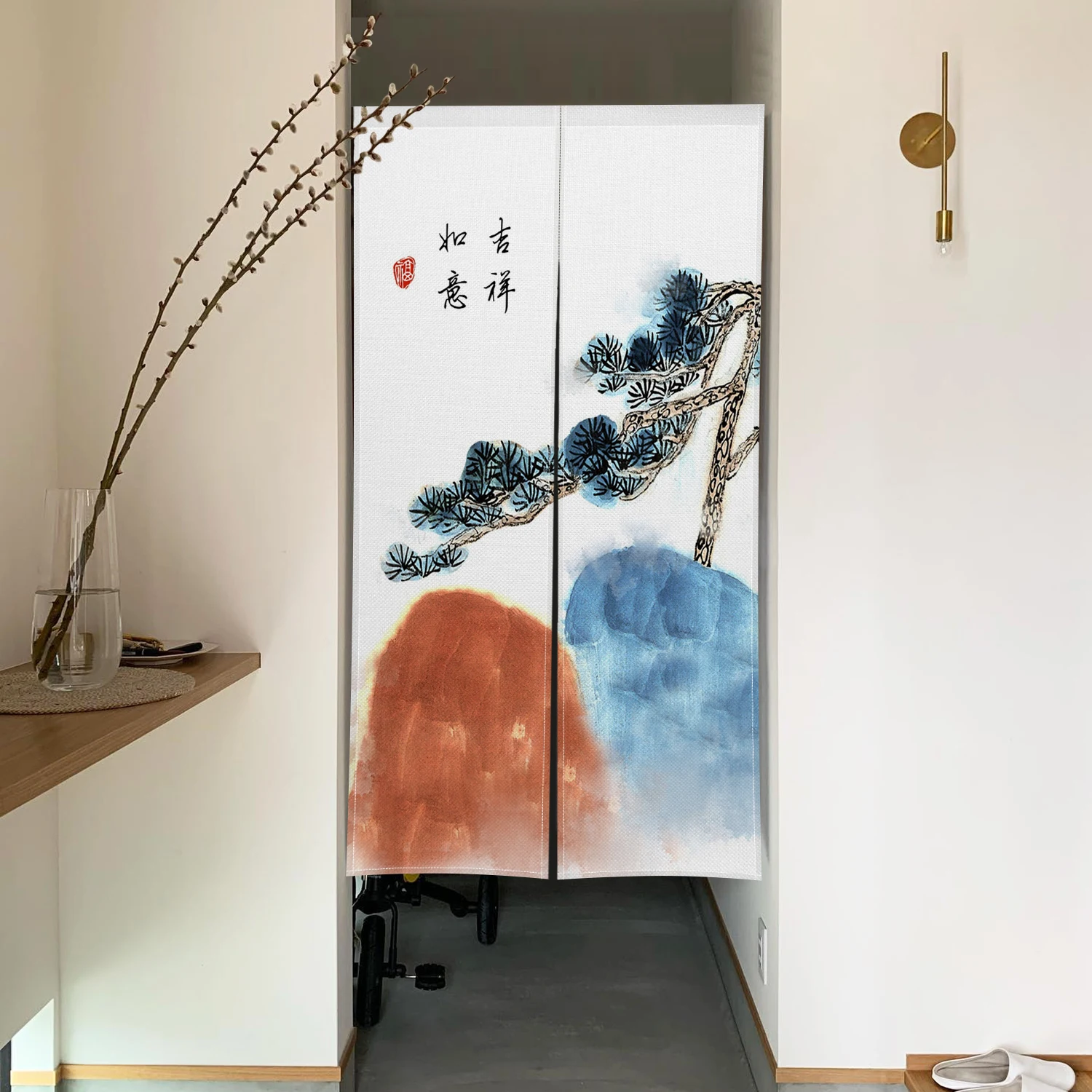 Chinese Style Bamboo Ink Door Curtain Cabinet Bathroom Living Room Japanese Curtain Noren Partition Doorway Opaque Half Curtains