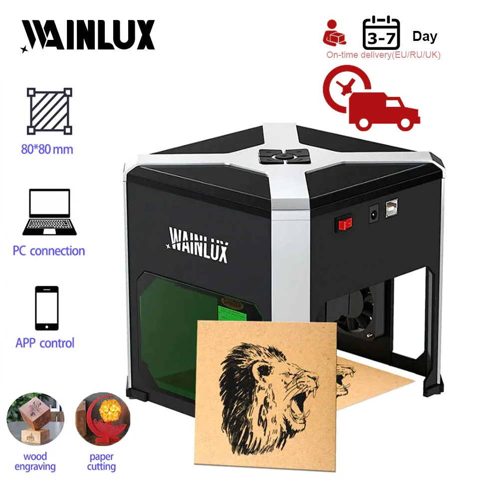 Wainlux-Mini machine de gravure laser, K6, 3000mW, CNC, Bluetooth, bricolage, impression de marques de logo, coupe-calcul, travail du bois et du