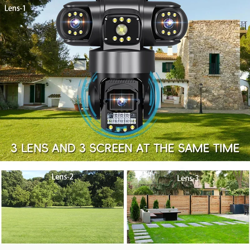 

15MP Three Lens Three Screens PTZ IP Camera Outdoor HD Wifi Security Camera 10X Zoom Ai Human Detection Home Surveillance Camera