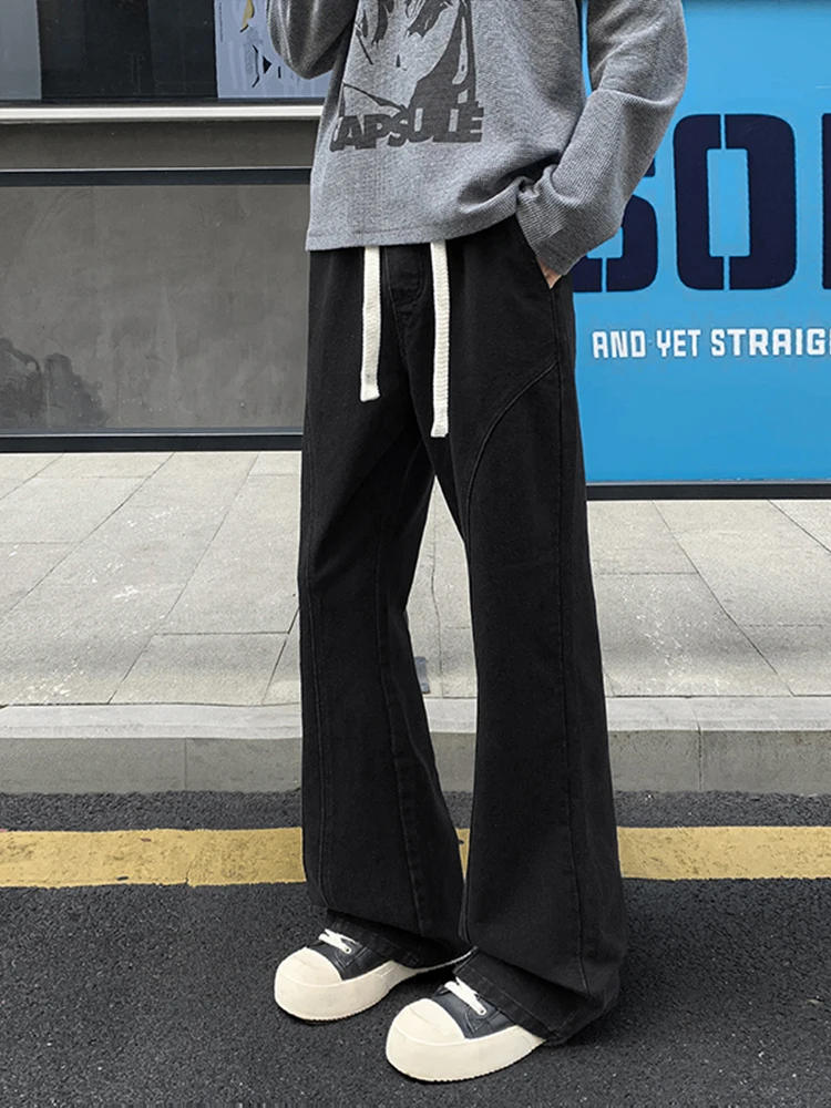

American Sle Slanted Cut Bla Wide Leg Jeans Men's Extended Length Straight Slimming Knife Trousers Autumn Season