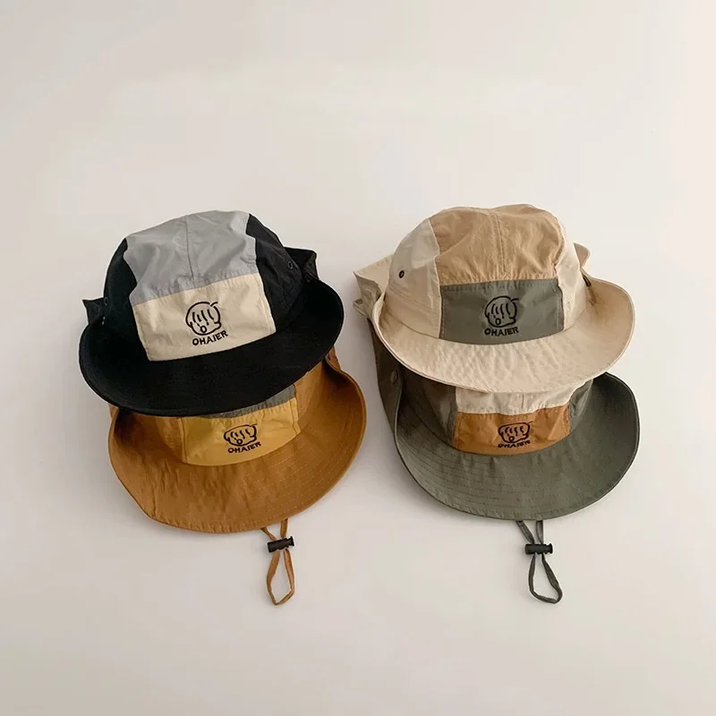 2024 Fashion Embroidered Kids Bucket Hat Quick Drying Fisherman Hat Kids Outdoor Sun Protection Shading Kids Big Brim Sun Cap