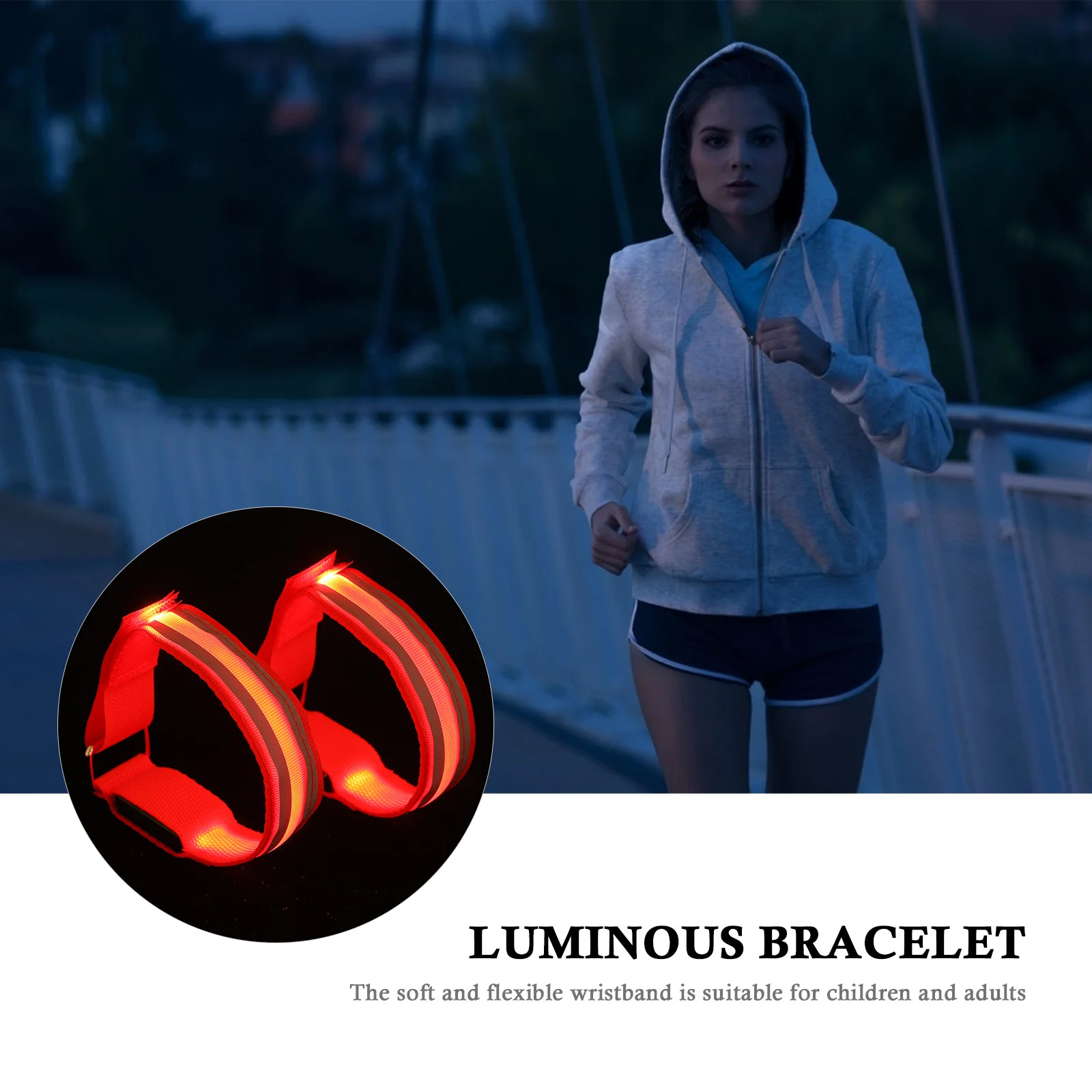 2 قطعة أساور متوهجة للجري الليلي أحمر برتقالي أصفر أخضر أزرق وردي أبيض Led قابلة للشحن وامض المعصم الفرقة للخارجية #6