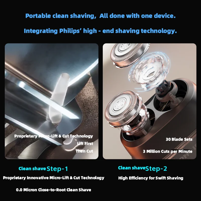 PHILIPS Electric Shaver S891/05 Men's Rechargeable Portable Fast Shave Razor Double 3D Floating Cutter Head Beard Trimmer