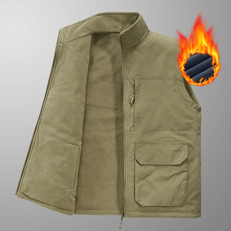 Winter New Velvet Thickened Double-sided Wear Fleece Vest Outdoor Tooling Loose Large Size Multi-pocket Vest Men