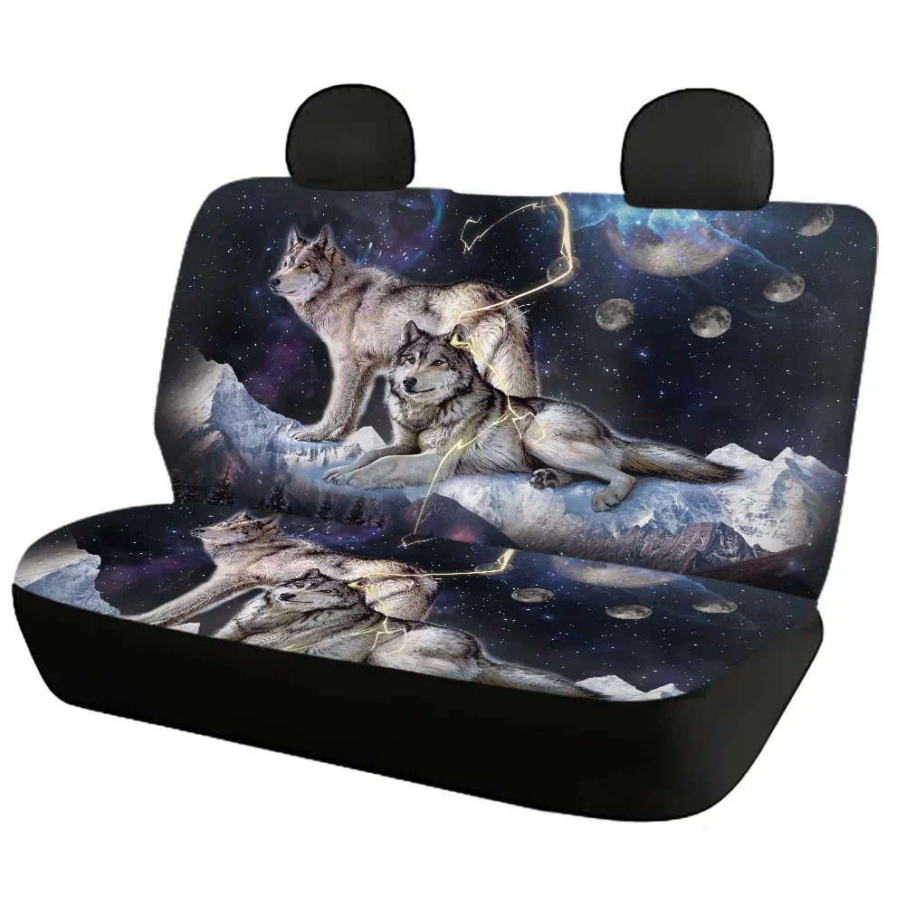 Hot Galaxy Wolf Print Comfortable Front and Rear Automobile Seat Protector Anti-Slip Universal Car Seat Cushion Polyester Fabric