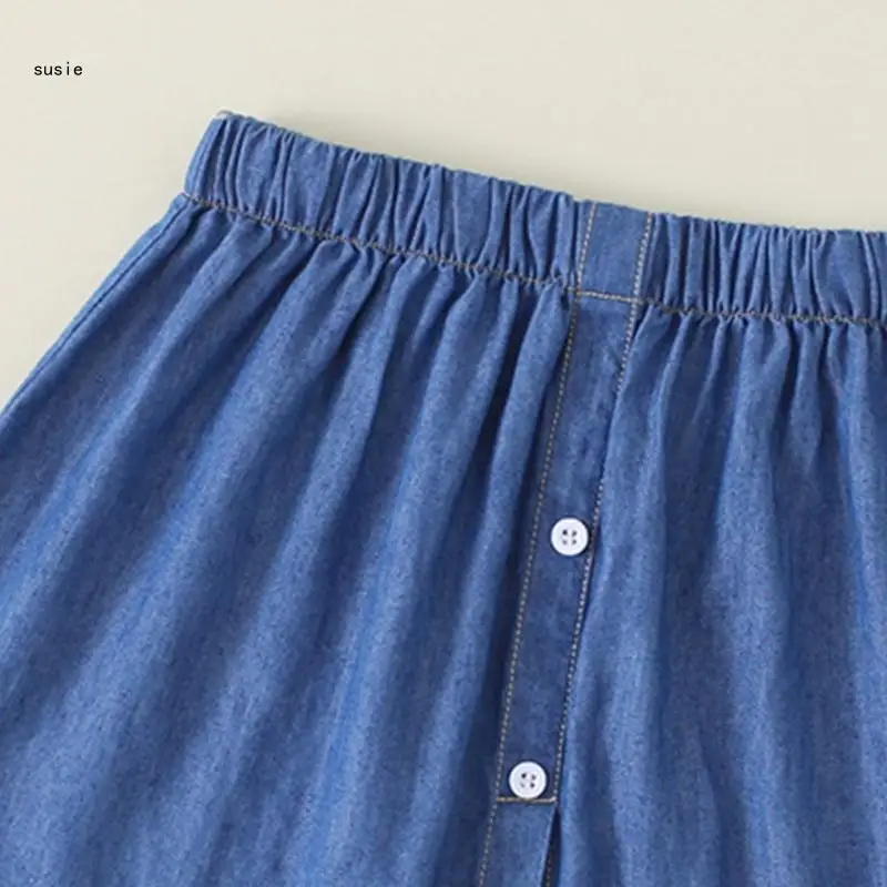 X7YA Women Blue Half-Length Shirt Extender Layering Faux Top Lower Mini Skirt False Hem Splitting Underskirt