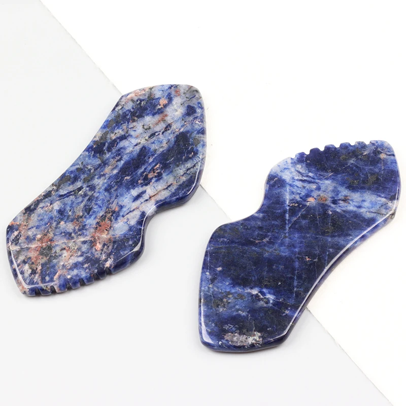 Natural Crystal Blue-Patterned Stone Beard-Shaped Toothed Scraping Board Suitable For Body And Face Gua Sha And Massage