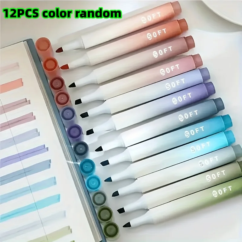 

Набор из 12 градиентных ручек с комбинациями случайных цветов, мягкие тона, подходят для рисования студентов, рисования, красочных ручек, заметок, подсветки, журнальных ручек для защиты глаз