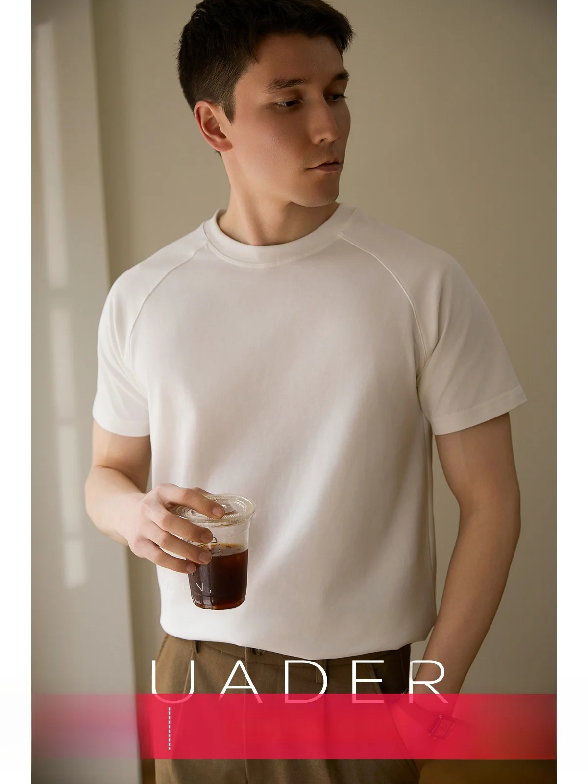 

Men's Short Sleeve T-Shirt Pure Cotton 300g Shoulder Insert Design Casual Summer White Basic Commuting Half Sleeve T-Shirt