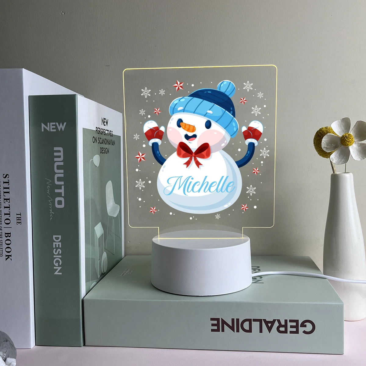 1 PC การ์ตูนหมี Snowman UV พิมพ์ที่กําหนดเองชื่อ 3D Touch LED Night Light เด็กผู้หญิงคริสต์มาสของขวัญโคมไฟอะคริลิค Led