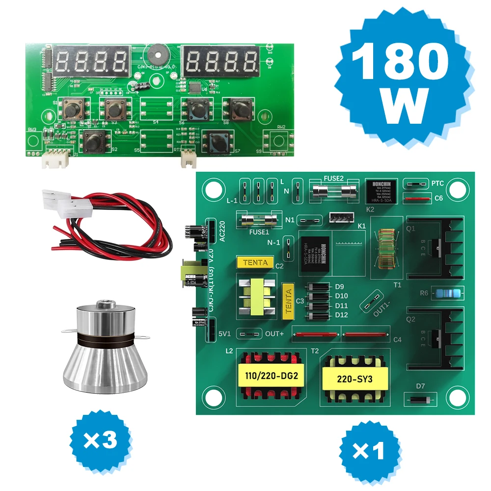 180W Ultrasonic Cleaner PCB Driver Boards Circuit Board Kit With 40KHz Ultrasounic Transducer