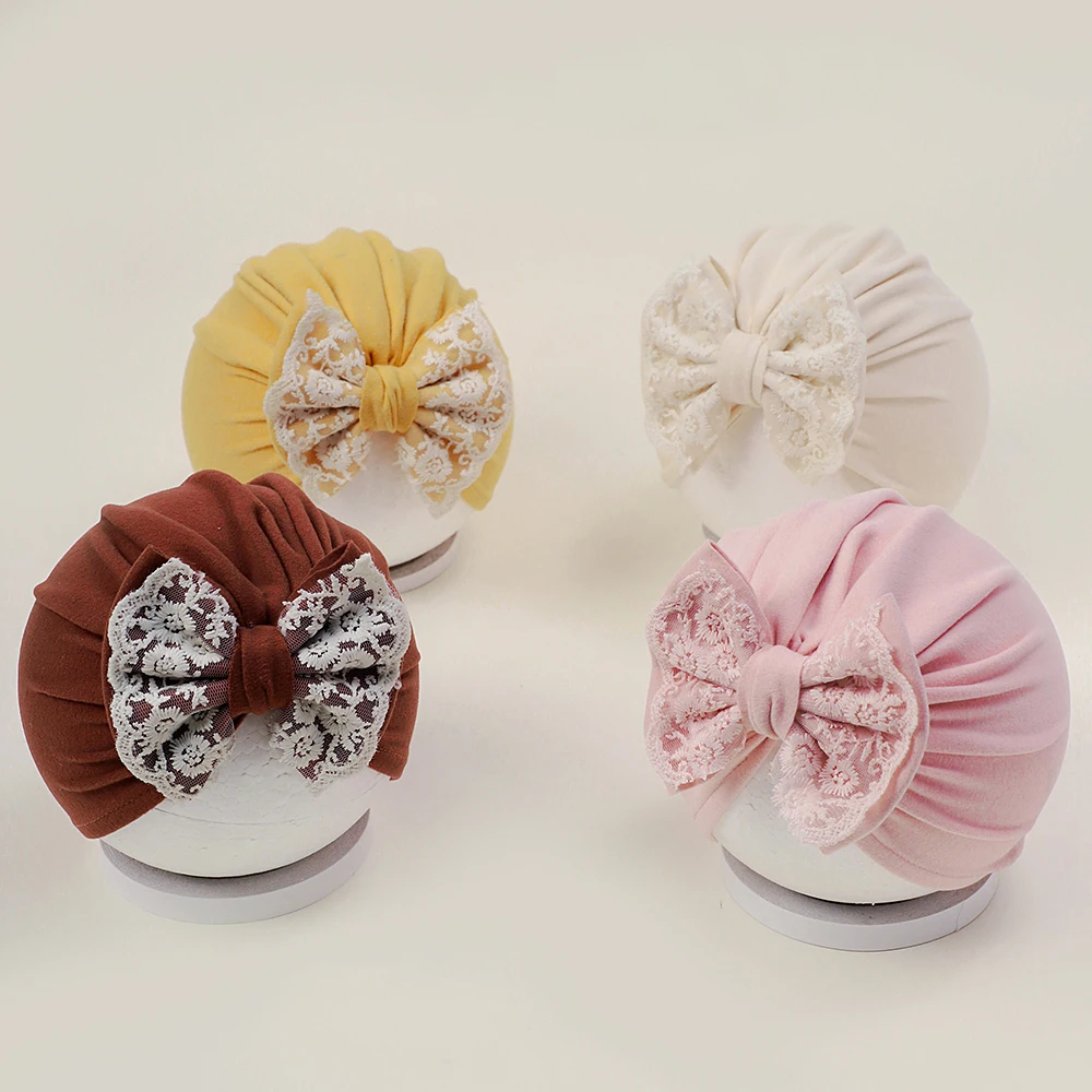 

Children Lace Foreign Style Bow Hair Cap Autumn and Winter Cute warm Fashion Girls Newborn Bao Head Protective Halogen Door Hat