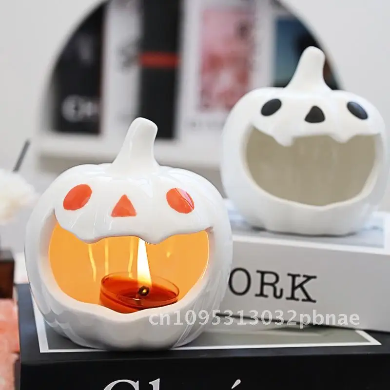

Halloween Pumpkin Candlestick Aromatherapy Candle Ornaments Ghost Festival Gift Ceramic Ornaments Home Desktop Decorations