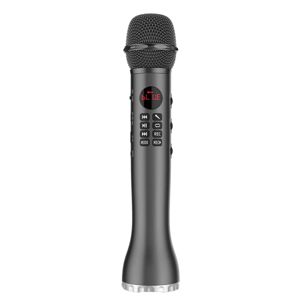 L-598 Handheld Professional K Song Microphone TF Card Function Wireless Speaker Multi-functional Adjustment Panel Mic Black