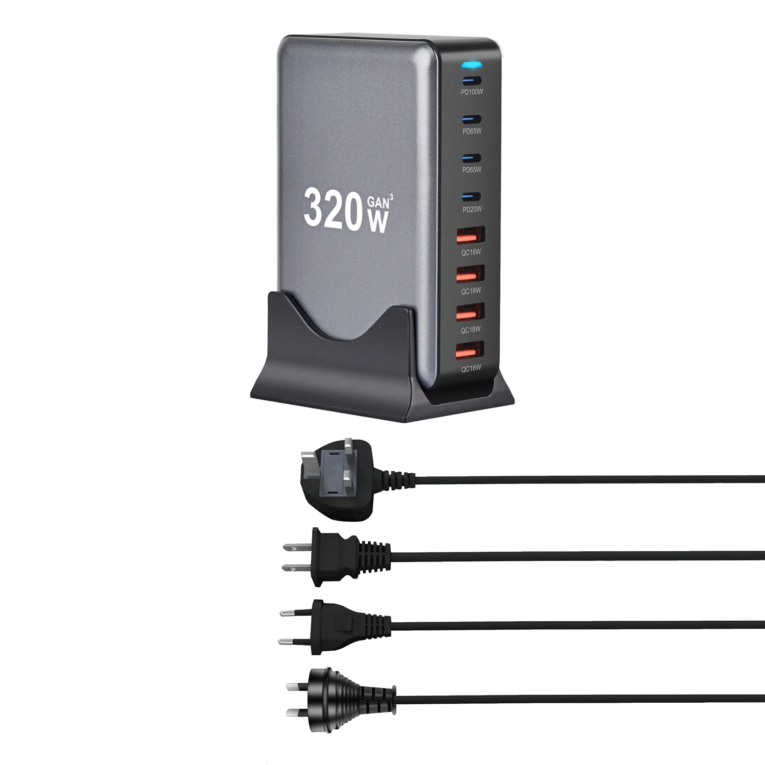 320W GaN Charger USB C Fast Desktop 8-port USB Type C PD Charger Fast Charge 3.0 USB Type C Fast Charger for IPhone15 14 Samsung