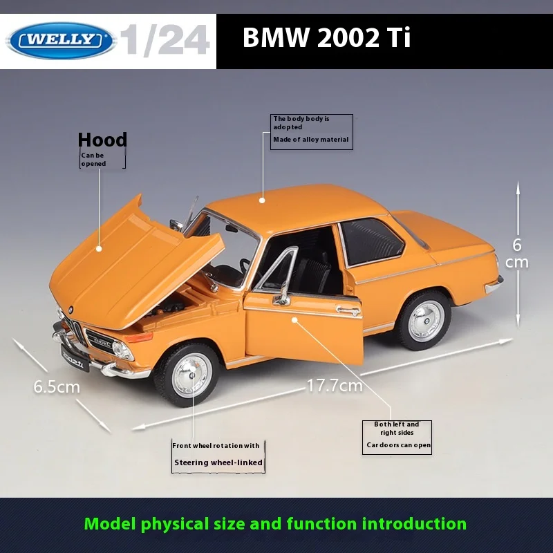 WELLY Simulatie 1:24 BMW 2002Ti Gegoten Legering Model Auto Speelgoed Collectible Ornament Miniatuur Voiture Vriendje Verjaardagscadeau