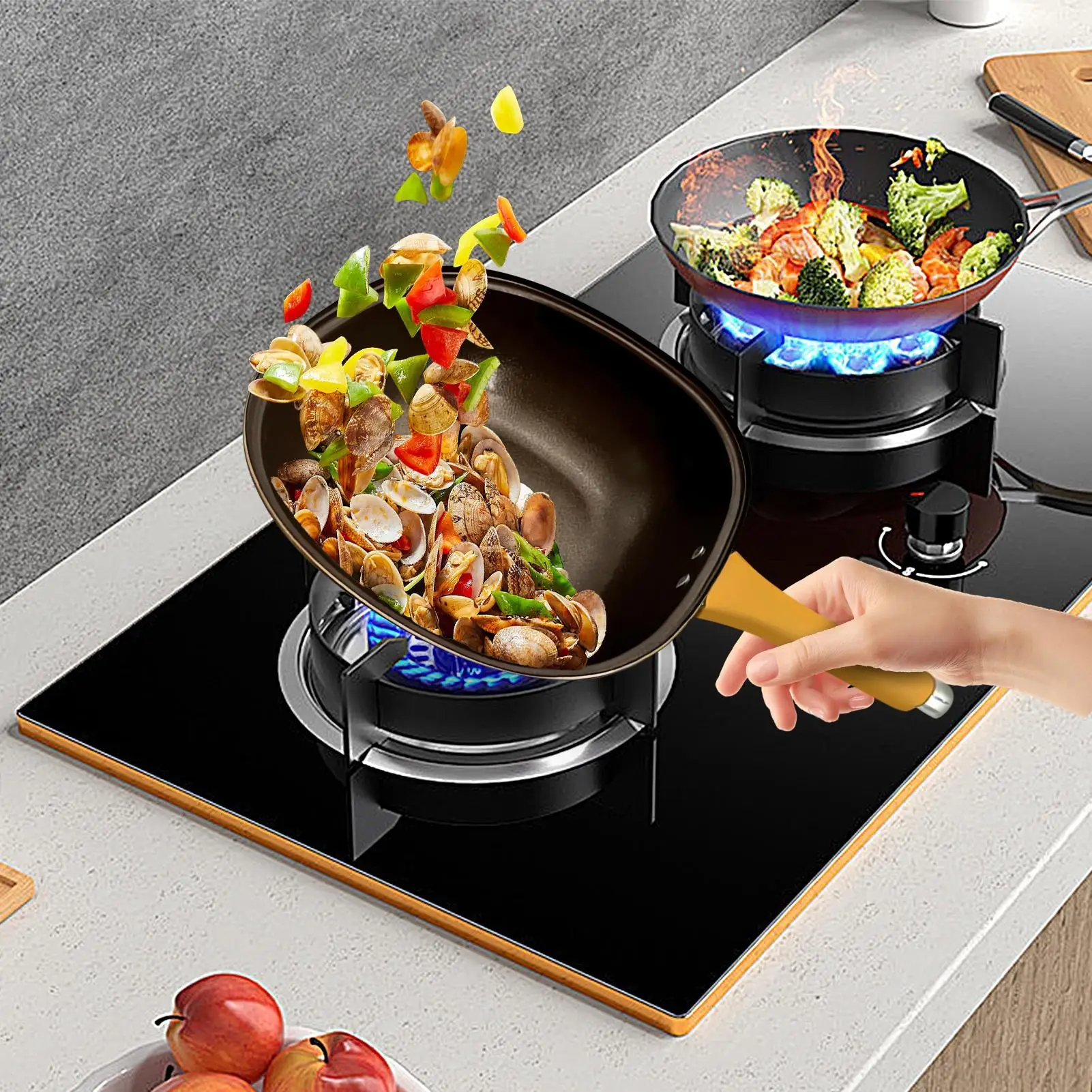 

Nonstick Frying Pan Deep Pan With Lid Ergonomic Handle 12 Inches Pot For Cooktop Oven Indoor Outdoor Kitchen Home Camping