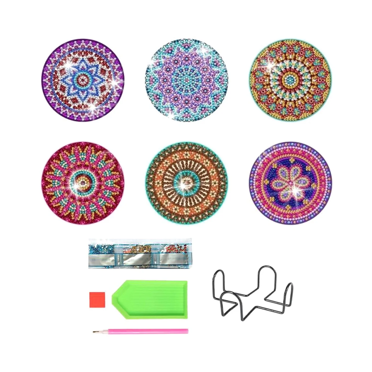 6 Pieces Coasters with Holder, DIY Diamond Art Coasters for Beginners, Kids and Adults Art Craft Supplies Gift