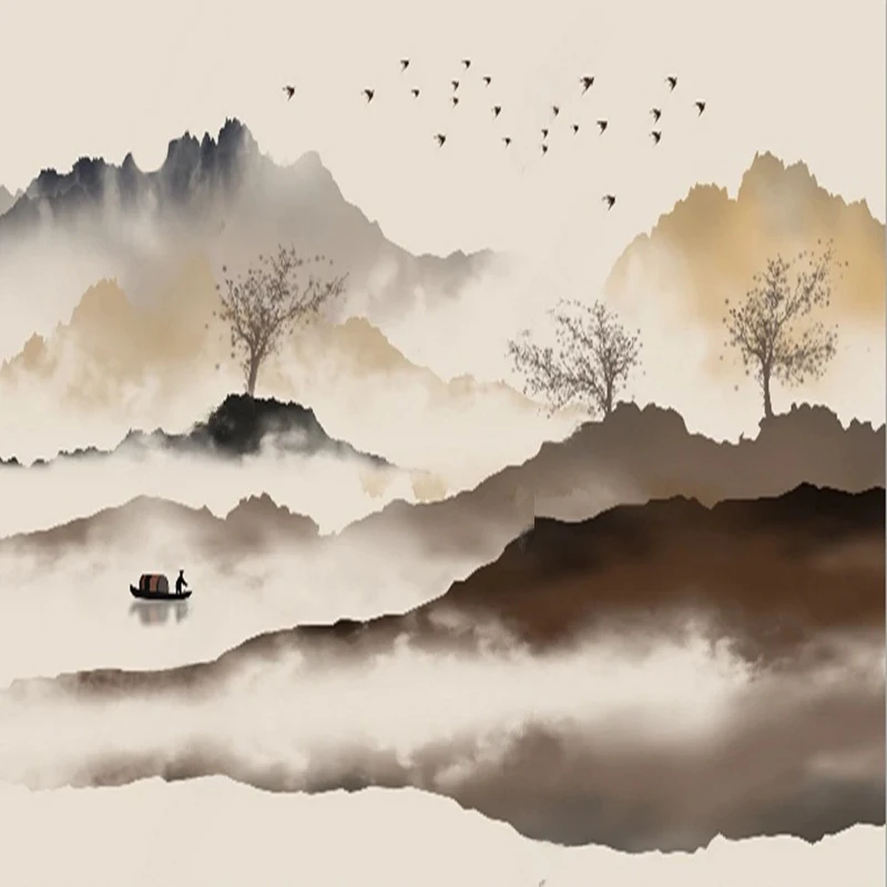 MU7463 Style Custom Photo Mural Ink Oil Painting Abstract Mountain Wallpaper TV Sofa Background For Living Room Bedroom