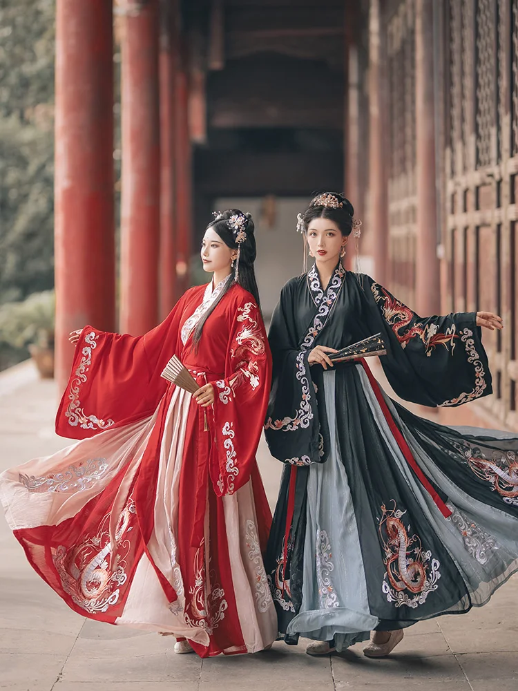

Chinese Modern Women Black Hanfu Costumes Spring And Autumn Embroidery Traditional Tang Suit Hanfu Cosplay Robe Skirt Dress